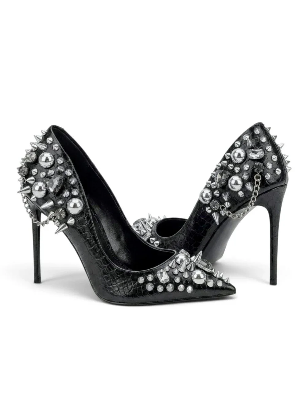 NEW Seve Madden Black Veronicka Silver Studded Pointed Toe Pump 7.5